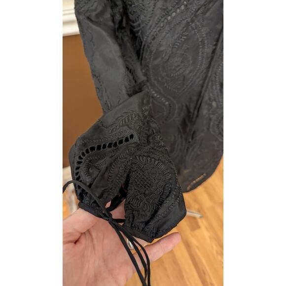 KA Women's Black Silk‎ Embroidered Tunic Sz S Boho Chic Bohemian Oversized - Picture 3 of 5